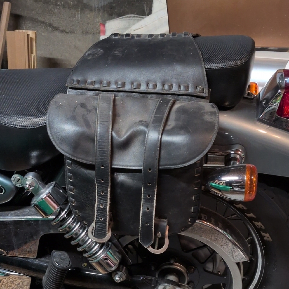 Black Leather Motorcycle Saddlebag
